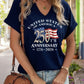 Plush women's graphic tee - V-neck, polyester-elastane blend, for USA 250th anniversary