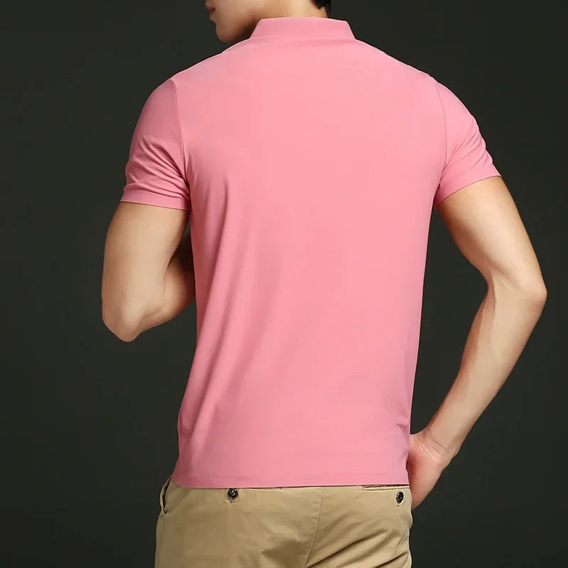 Men's Ice Silk Polo Shirt, Lightweight Breathable Fabric, Adjustable Tailored Fit for Office and Casual Wear-6