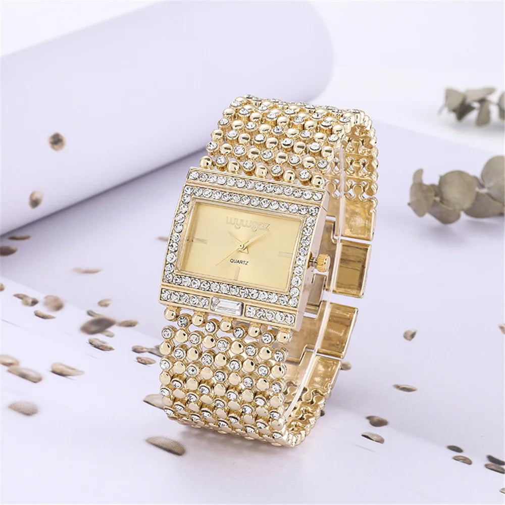 Diamond Kit Square Dial Ladies Quartz Wristwatch, Crystal Band, Fall 2026 Gift Idea – Gold Watch