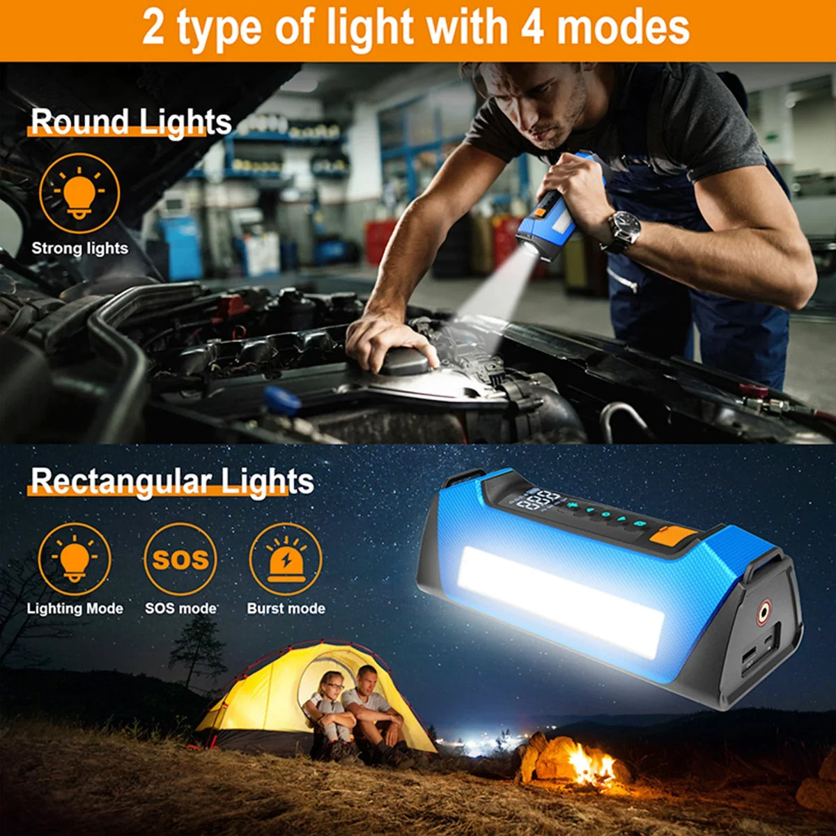 Car2025 Edition Jump Starter Travel-Friendly Power Bank 12V With Air Compressor 6000A Peak Emergency Start 180 PSI Fall