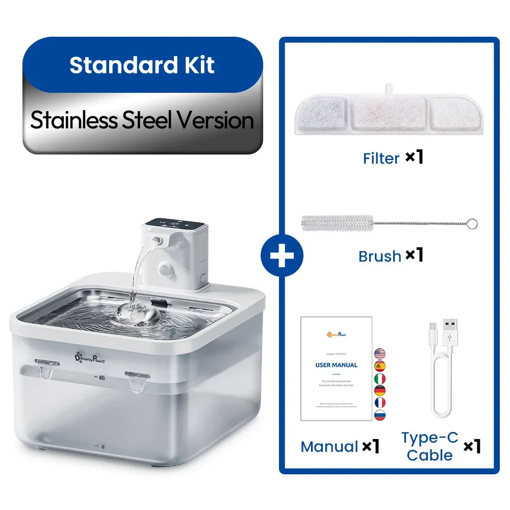 Water Cat Fountain 2.5L Stainless Steel Automatic Sensor Dispenser Cordless 4000mAh Battery Fall 2025 Healthy Hydration
