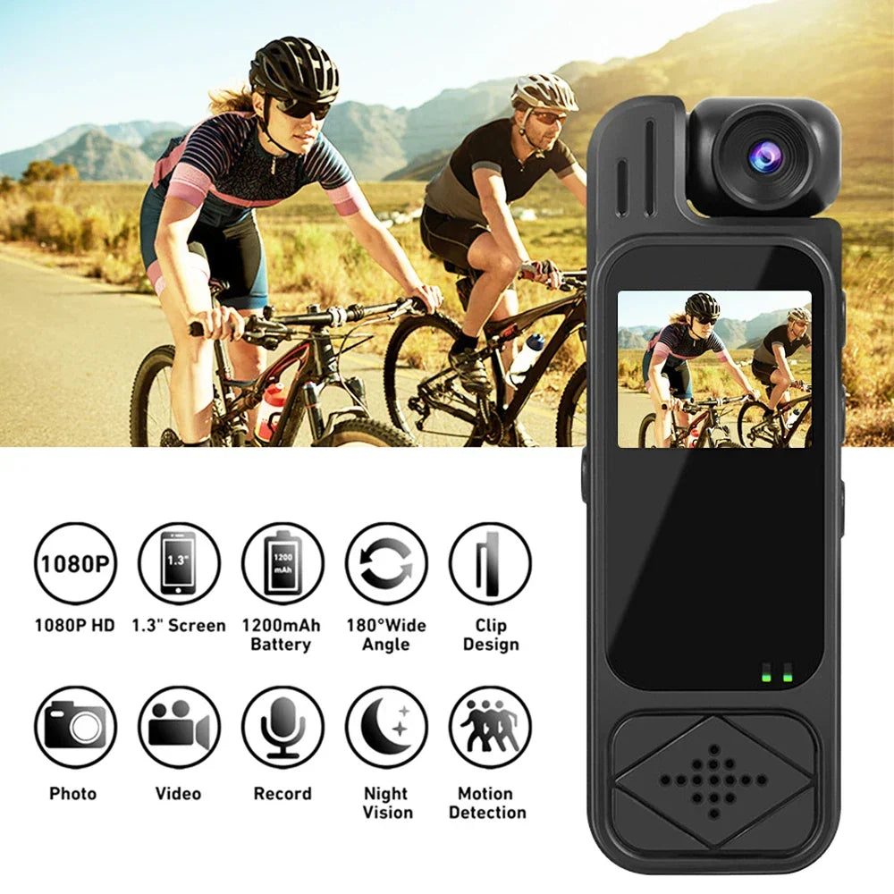 Body Camera 1.3 Inch Screen Mini Camcorder 1080P HD Infrared Night Vision Travel-Friendly Video Recorder TikTok Viral 2025 Gift