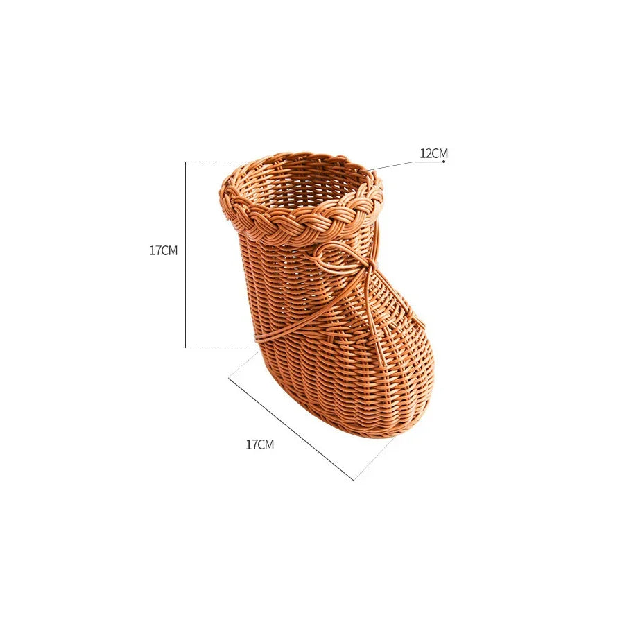Vase Rattan Boot Shaped Imitation Woven Tabletop Christmas Decor Holiday 2025 Cute Centerpiece Gift