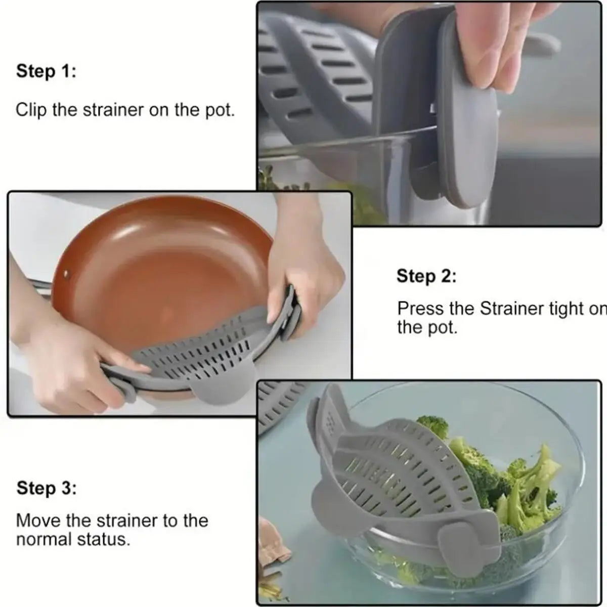 Flexible Clip On Pot Strainer - 1pc Kitchen Strainer for Pans and Bowls