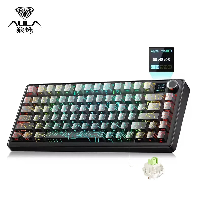 Gaming Mechanical Keyboard 75% Hot Swap RGB TFT Cordless