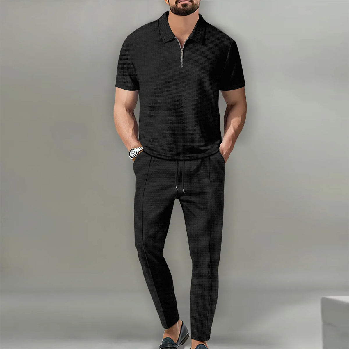 Variant image for Men's Polo Shirts Set - Casual Chic Breathable Polo and Adjustable Pants Ensemble for Comfort and Style-19