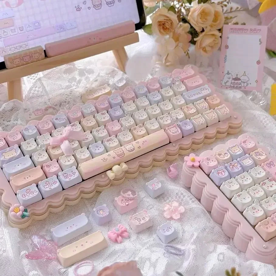Keycaps PBT Cat Keycap Kit Alice Layout 2.25U 2.75U Pastel Mechanical Keyboard TikTok Viral Fall 2025 Cute Desk Gift