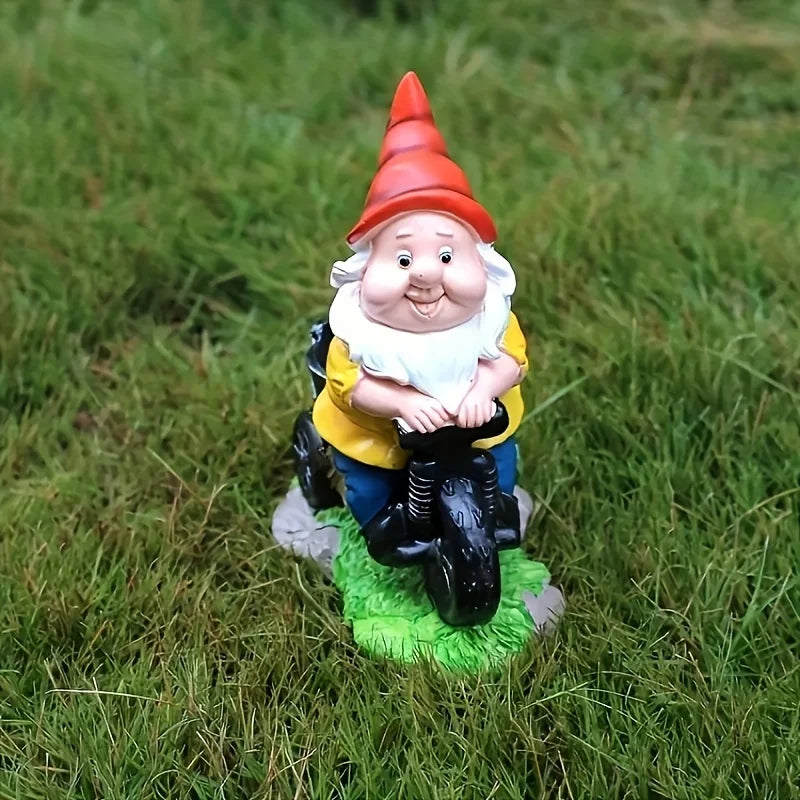 Garden2026 Edition Gnome On Bicycle Statue Sturdy Resin Outdoor Decor Flower Cart Dwarf Ornament Fall