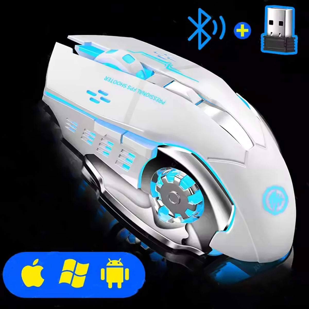 Cordless Battery-Powered Gaming Mouse Bluetooth Silent Backlit