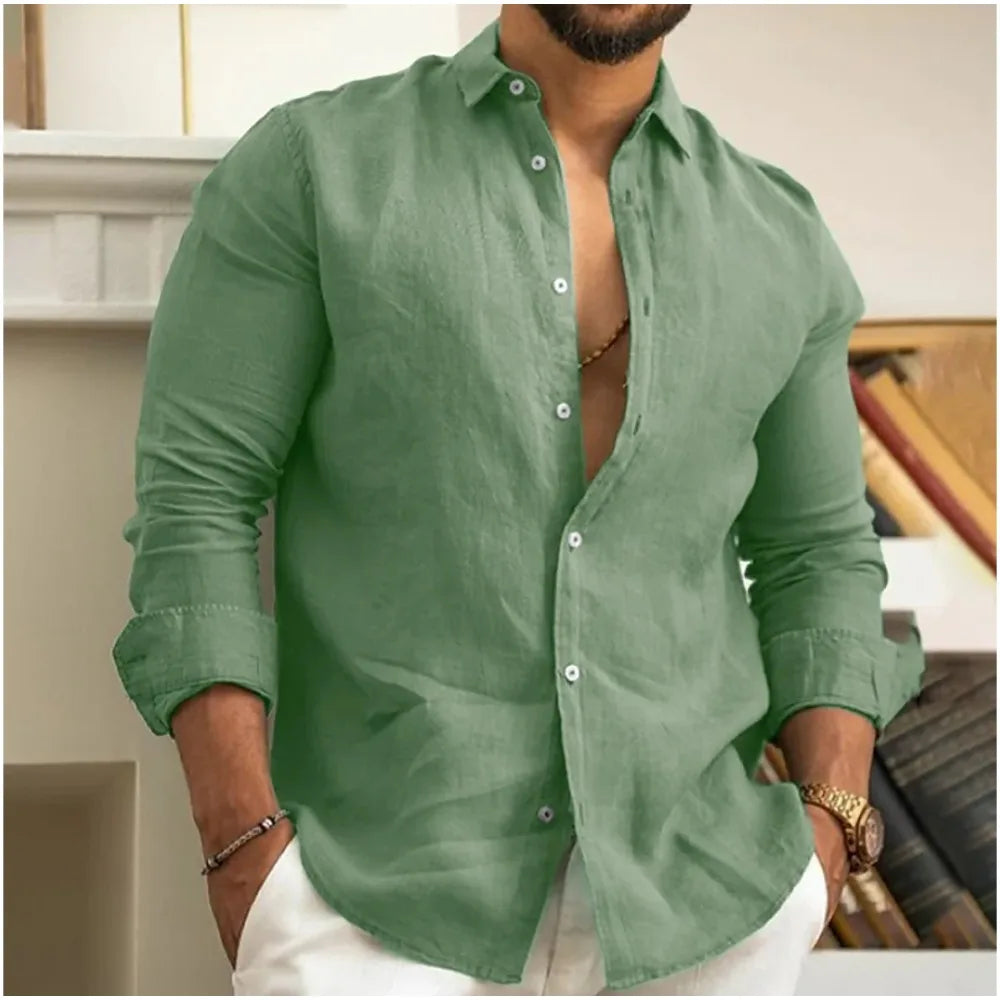 Variant image for Lightweight Linen Beach Shirt for Men, Breathable Summer Casual Wear, Relaxed Fit, Available in White, Light Blue, Beige-49