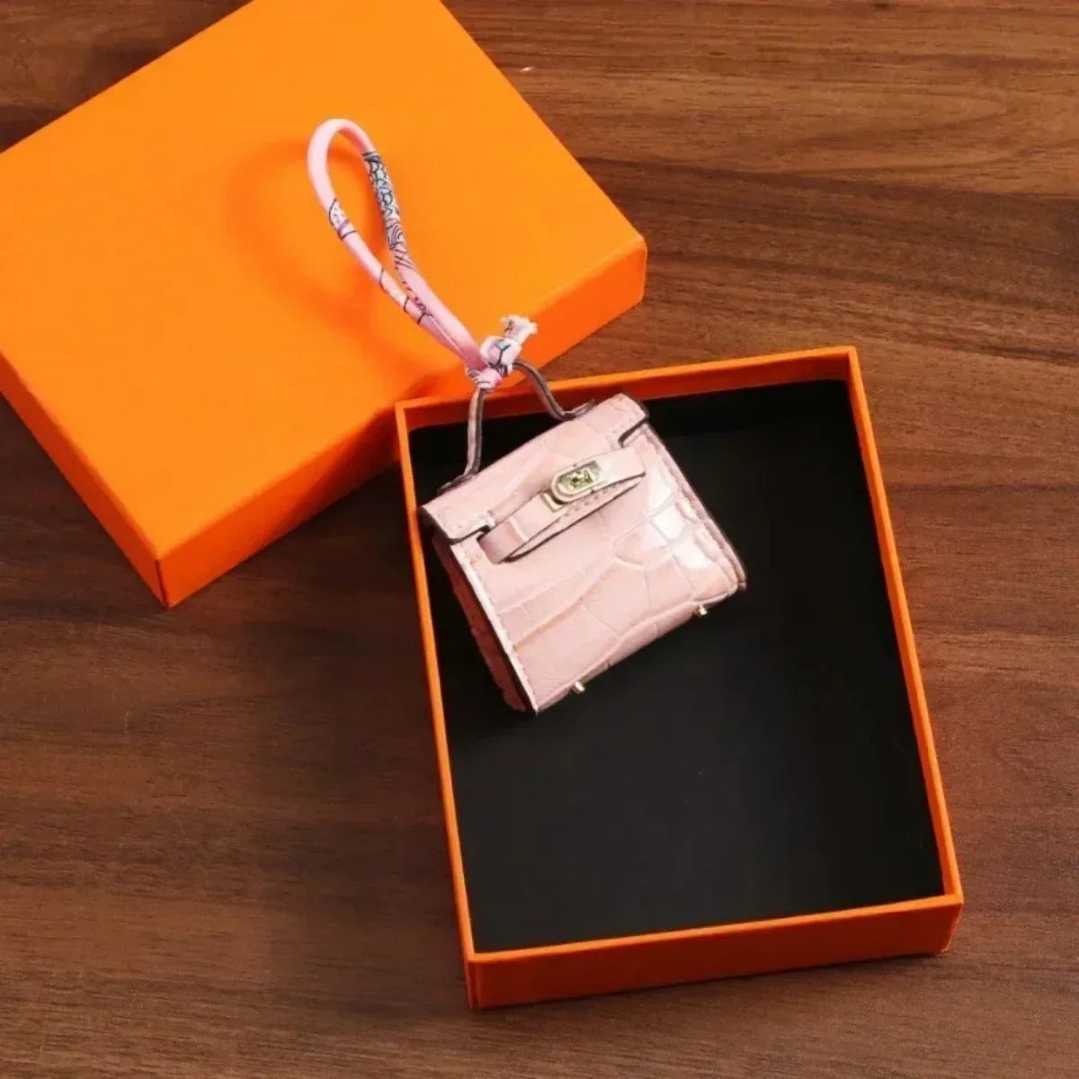 Free 1+1 Birkin Inspired Mini Hand Bag - Crocodile Pattern Mini Bag Charm Keychain