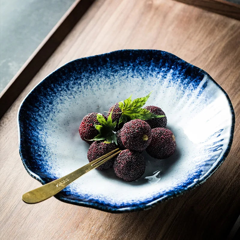 Ceramic Japanese Noodle Bowl Lotus Pattern Salad Bowl
