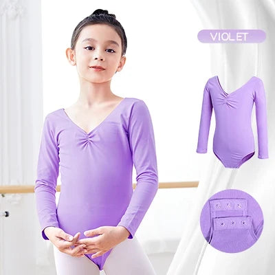 girls Breathable long sleeve ballet leotard - twist-front, cotton, for dance class