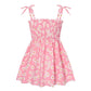 Plush girls' sundress - smocked bodice, daisy print, polyester, for casual summer outings