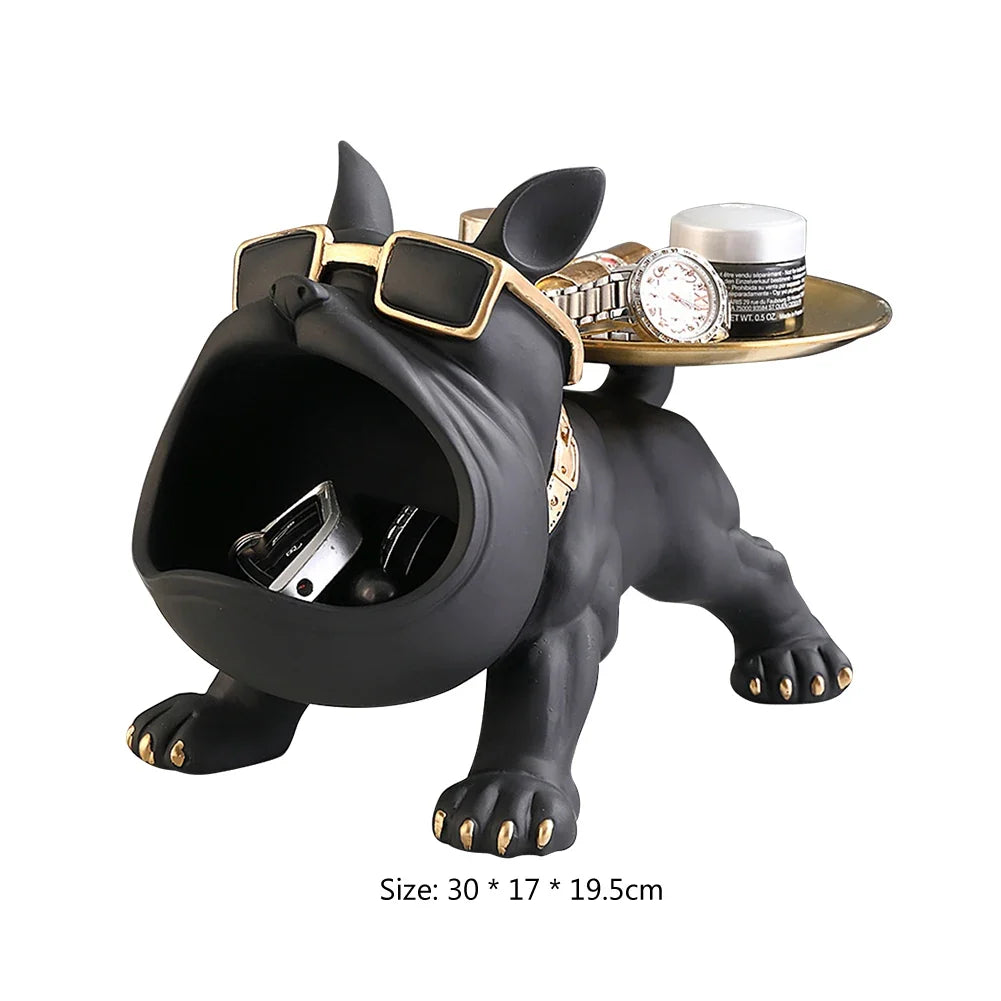 Resin Bulldog Storage Sculpture - Trendy Key Holder & Candy Tray for Household Decor