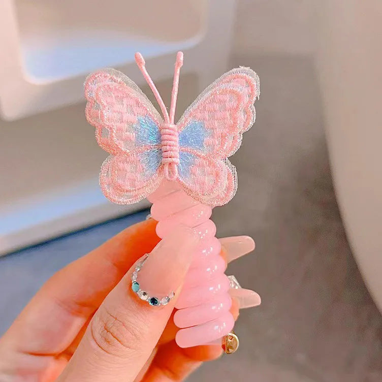 Butterfly Colorful Hair Gum for Kids - Non-Damaging Hair Rope, Braided Telephone Line Ponytail Headband