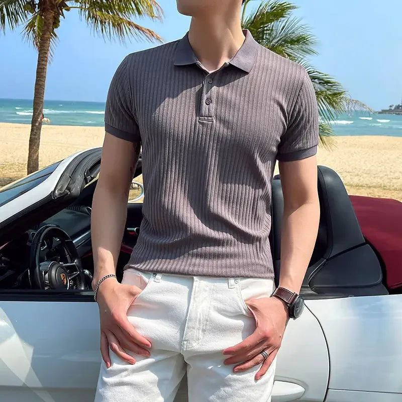 Breathable Silk Mesh Mens Polo Shirt, Short Sleeve with Ribbed Collar, Lightweight and Stylish for Summer-6