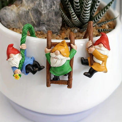 Garden Gnome Ornaments Kit - 3pc Hanging Resin Dwarf Figurines For Mini Garden Micro Landscape Decor Outdoor Spring