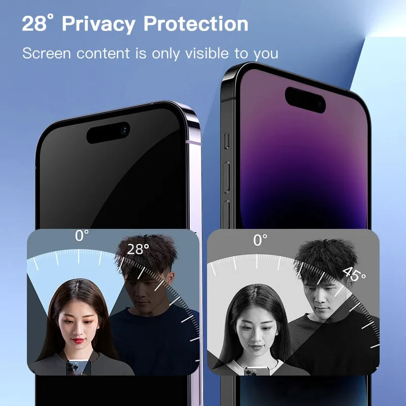 Tempered Privacy Glass Screen Protector for iPhone 16 15 14 13 12 - Anti-Spy Auto-Dust Removal Shield
