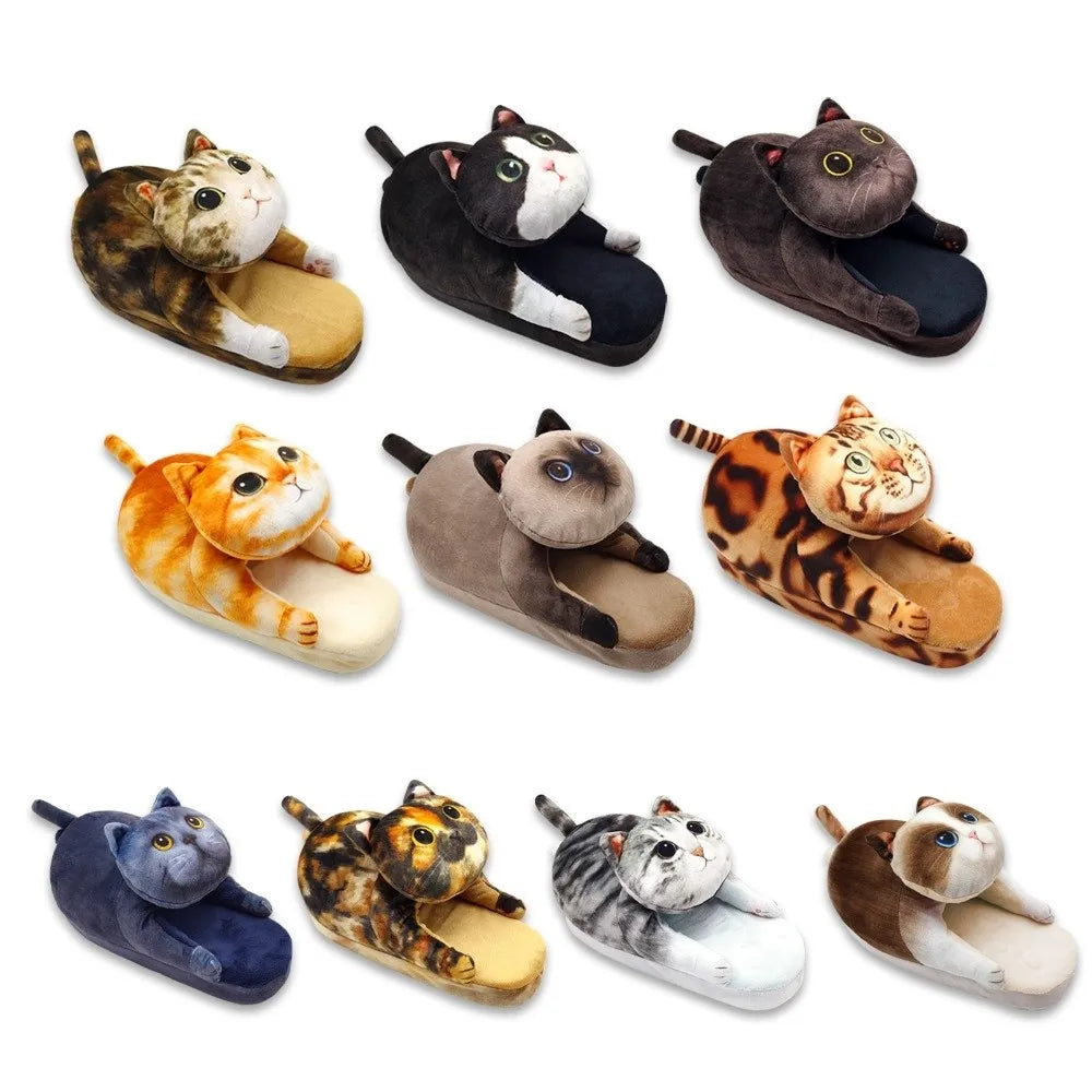 cozy hugging cat design, plush, indoor use and home lounging – Plush women's cat slippers