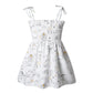 Plush girls' sundress - smocked bodice, daisy print, polyester, for casual summer outings