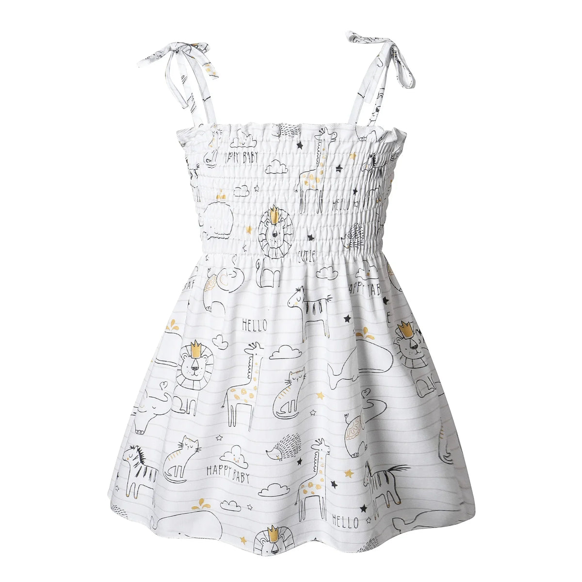 Plush girls' floral sundress - smocked bodice, polyester, for casual beach party