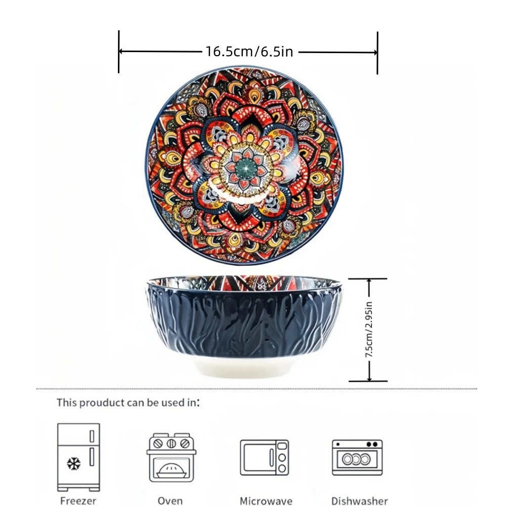 Bohemian Ceramic Bowls Kit Floral Serving Bowls Multi-Use