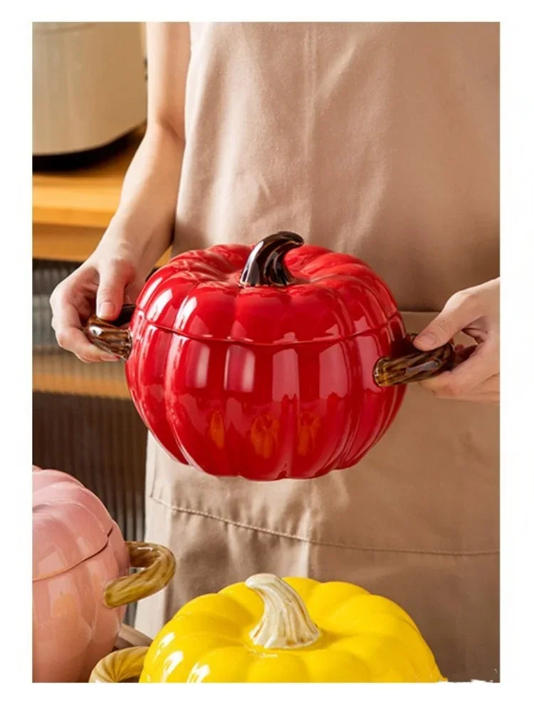 Ceramic2025 Edition Soup Pot Pumpkin Lid Porcelain Large Fall
