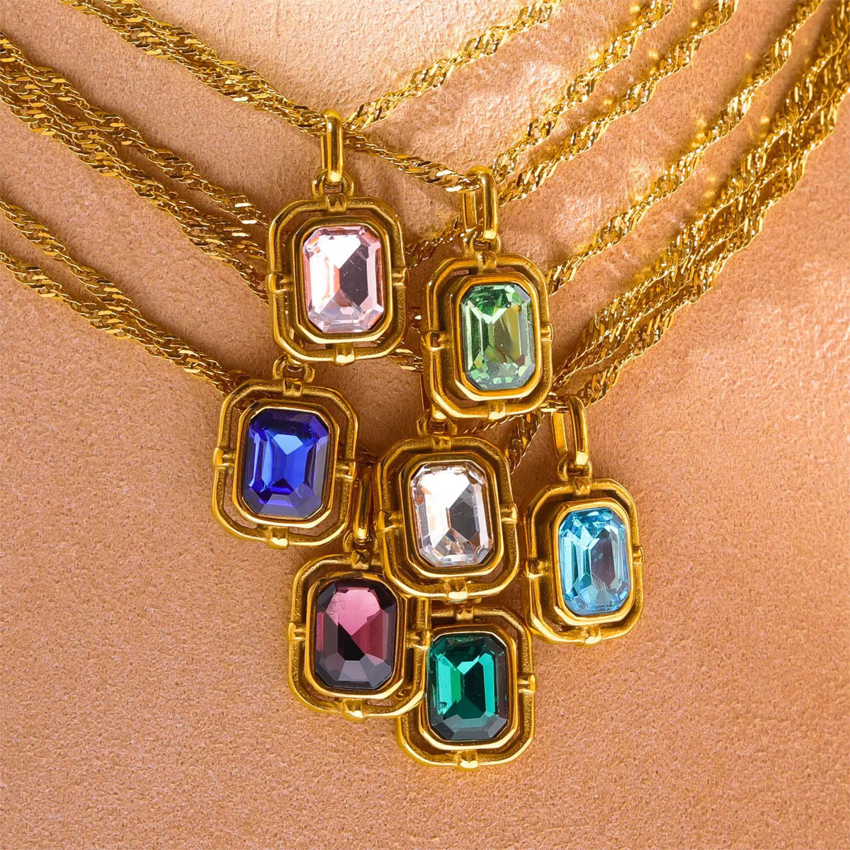 Layered2026 Edition Gold Tone Necklace Kit With Resin Stone Pendants Boho Statement Jewelry Gift Idea Fall