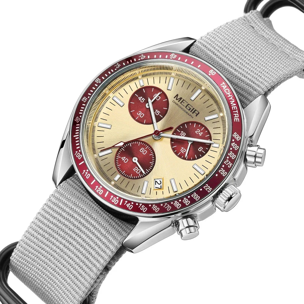 Quartz Chronograph Watch Blue Nylon Strap Water-Resistant