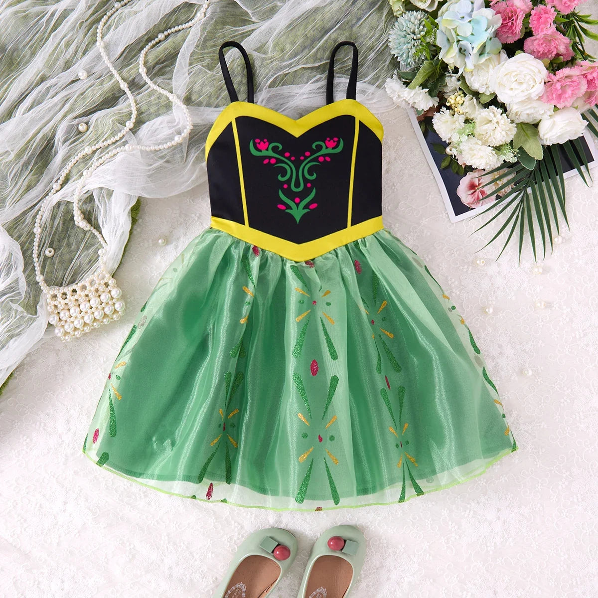 girls' Breathable dress - lace-up sling, sleeveless, flowy, polyester, for summer