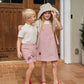 Plush Unisex Kids' Clothing - Patchwork Pinstripe Summer Outfit, Cotton-Polyester, Casual Family Wear