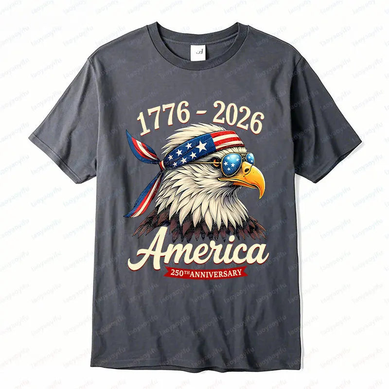 Plush Unisex Bald Eagle Graphic Tee - Short-Sleeve, Sturdy Cotton, For 250th Anniversary Independence Day Celebration