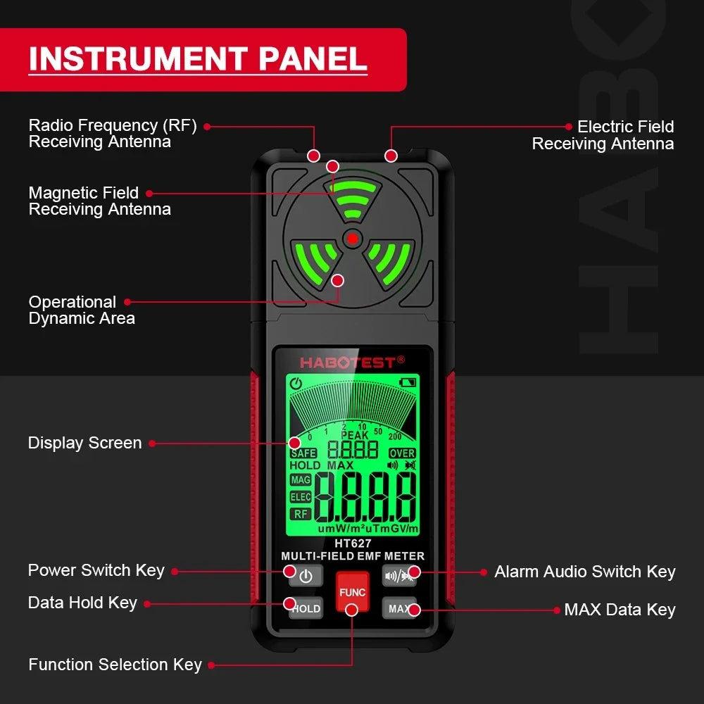 Portable 3-in-1 EMF Meter with LCD Display for Electromagnetic Radiation Detection, High-Precision Sensor, and Multiple Measurement Modes-3