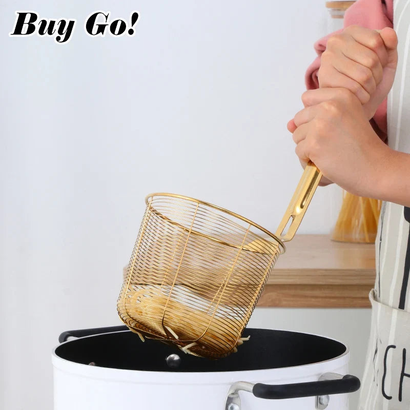 Multi-Use Kitchen Strainer for Noodles and Dumplings, Viral 2026 Trend – Stainless Steel Frying Basket Mesh Colander