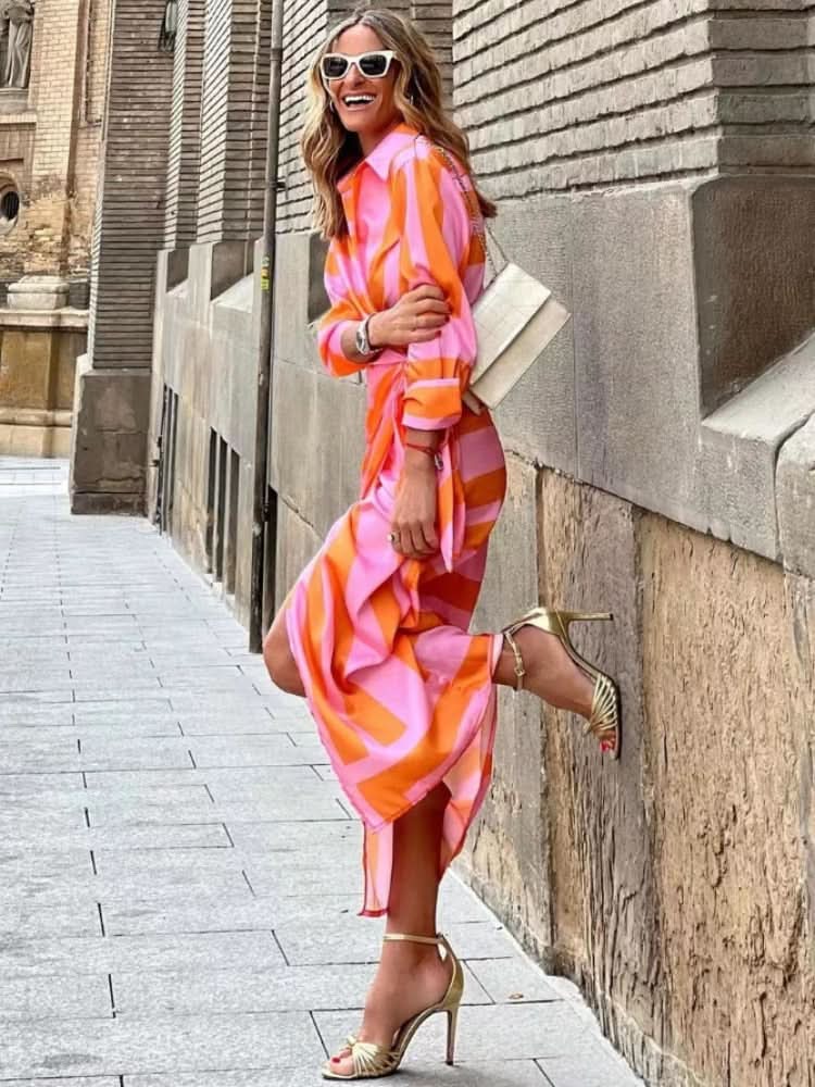 Elegant Striped Wrap Dress for Women, Flattering Plus Size Summer Dress, Versatile Style for Any Occasion-2