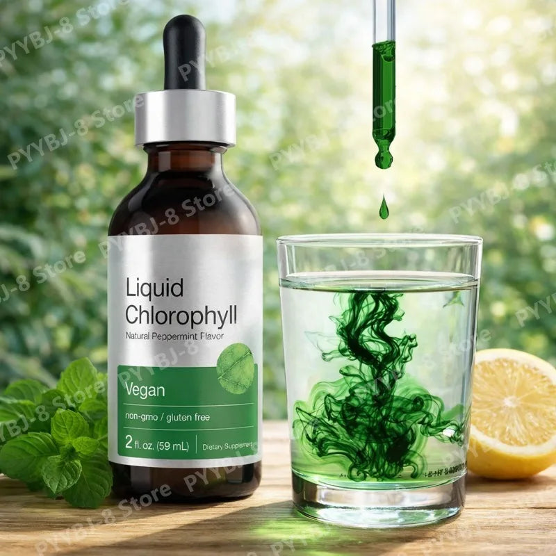 Chlorophyll Liquid Drops Mint Flavor 59 ml, Non-GMO Gluten-Free Herbal Dietary Supplement for Wellness Fall 2026 Trend
