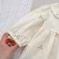 Plush, classic girls' dress - embroidered floral, Peter Pan collar, puff sleeves, cotton, for spring outings