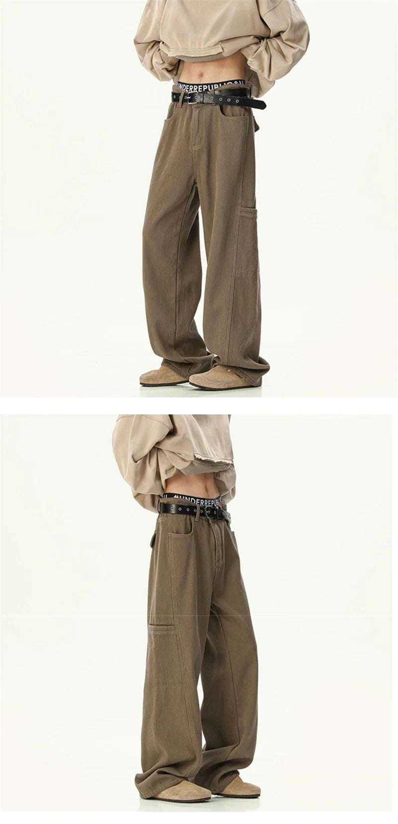 Mens Oversized Cargo Jeans - Wide Leg, Denim, Street