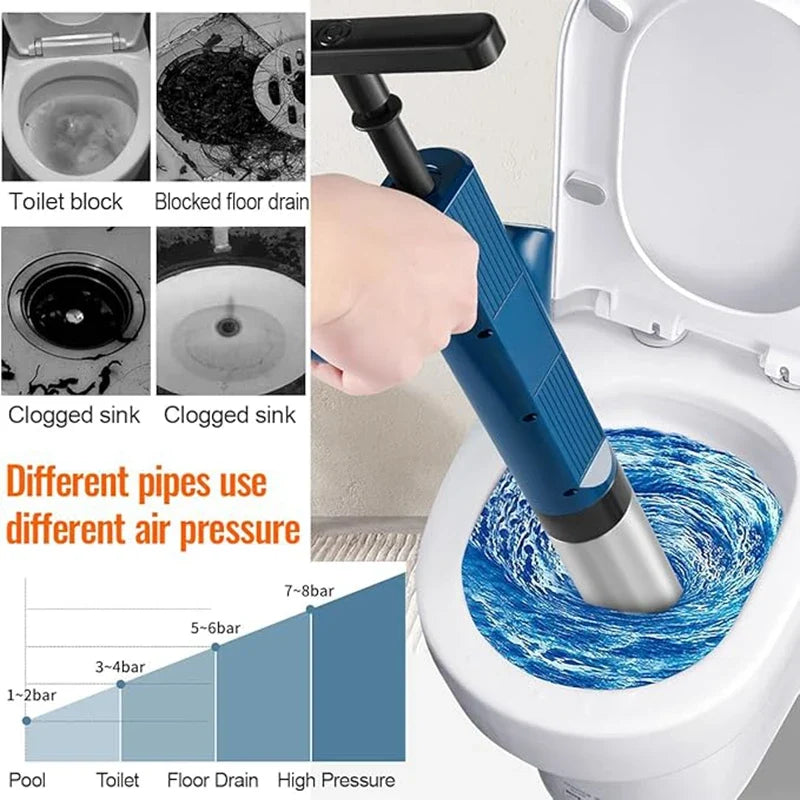 Toilet2026 Edition Plunger Kit Pneumatic Drain Unblocker With High Pressure Blaster Stainless Steel Tools Household DIY