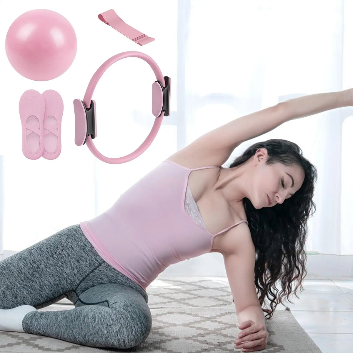 Pilates Ring Pink Fitness Kit Household Workout Kit Fall 2026 With Ball And Resistance Band For Pregnancy Postpartum