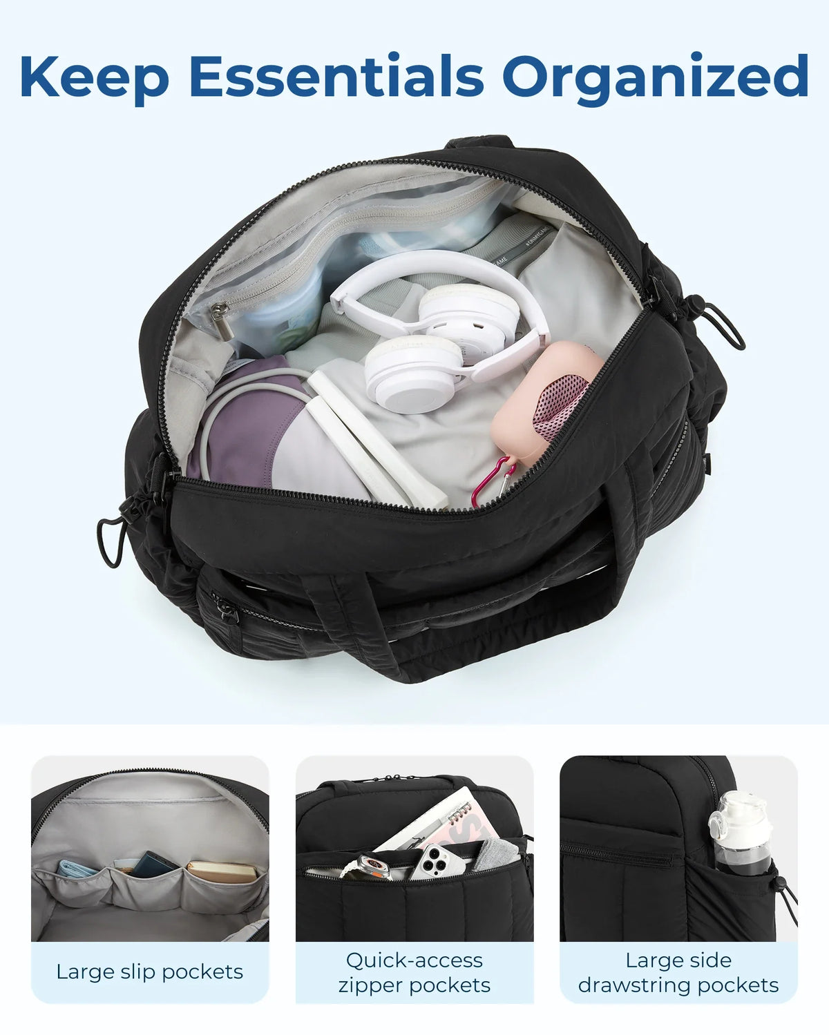 Duffel Travel Bag with Shoulder Strap, Large Capacity Gym & Diaper Bag
