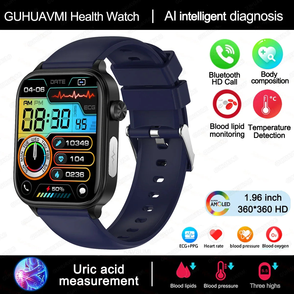 Watch Smart Health Tracker AI Diagnostic Blood Lipids Uric Acid Body Composition 2025 Fall Trend Gift