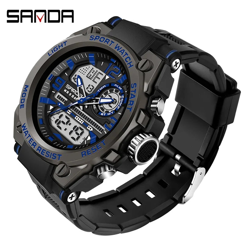 Sports Digital Watch Dual Display LED Military Style Rugged Watch Fall 2026 Water Resistant