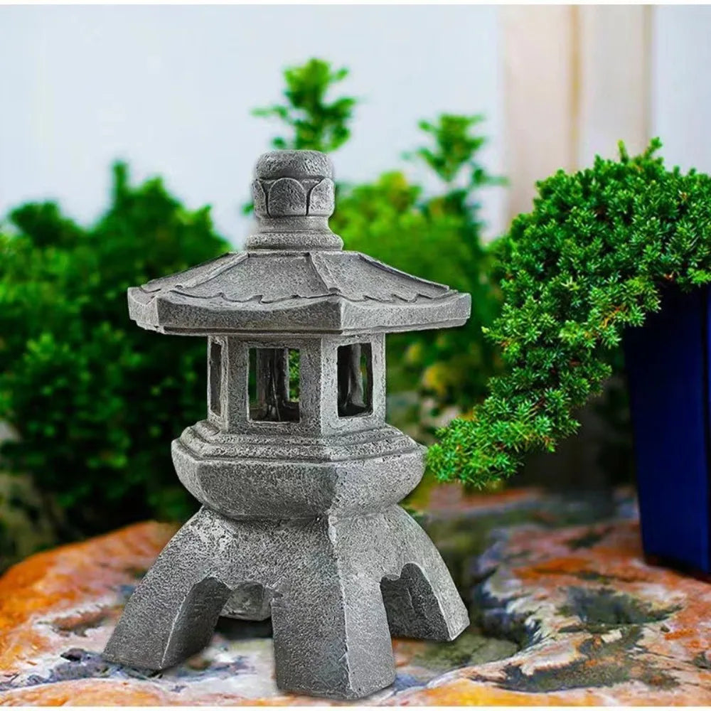 Lantern Solar Resin Stone Pagoda Garden Ornament Zen Chinese Style Outdoor Light Fall 2026 Eco Friendly Decor