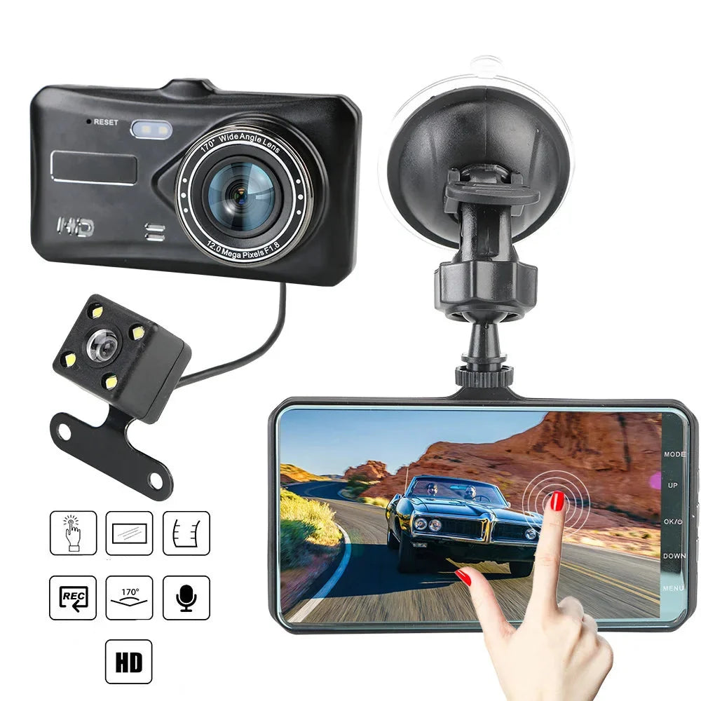 DVR Car Dual Lens DashCam 4" HD 1080P 32 GB Touch Screen Video Recorder