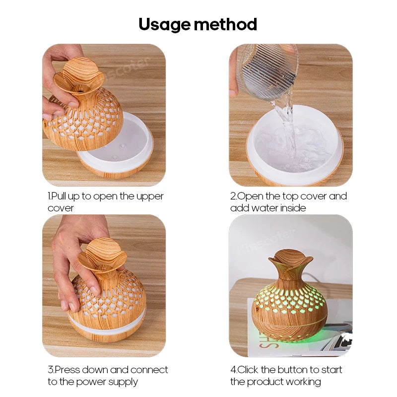 Wood Grain Humidifier 300ml USB Aroma Diffuser for Household Use