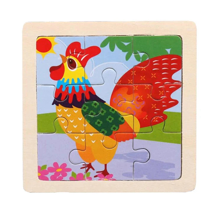 Wooden Kids Jigsaw Puzzle - Montessori Cartoon Animal Vehicle Educational Toy for Children
