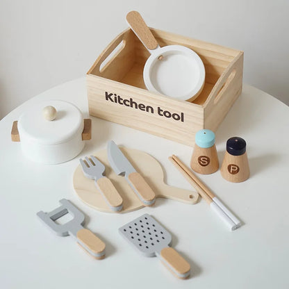 Kids Wooden Kitchen Playset with Cutting Food Accessories - Fruits, Vegetables & Bakery Toys