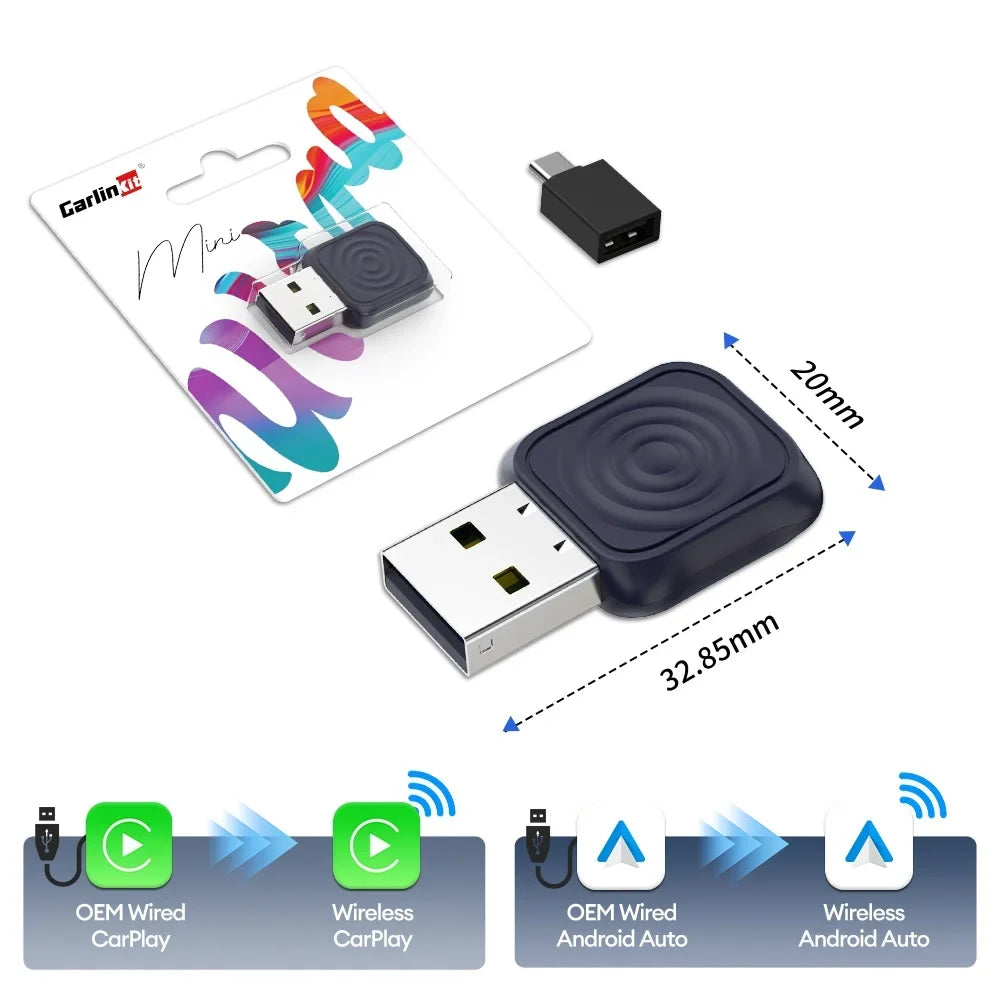 Cordless CarPlay Android Auto Adapter Mini 2-In-1 Plug And Play 5.8GHz WiFi Auto Connect OTA Upgrade Fall 2025 Gift